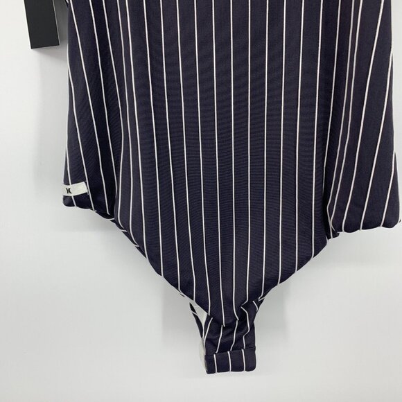 Hurley Swim Bodysuit One Piece Blue Striped Henley Quick Dry - Picture 11 of 11